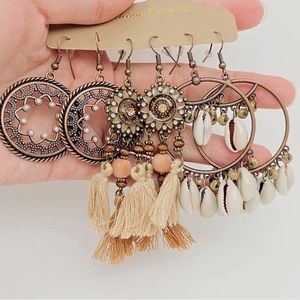 3 Pair Thread & Shell Bohemian Earrings